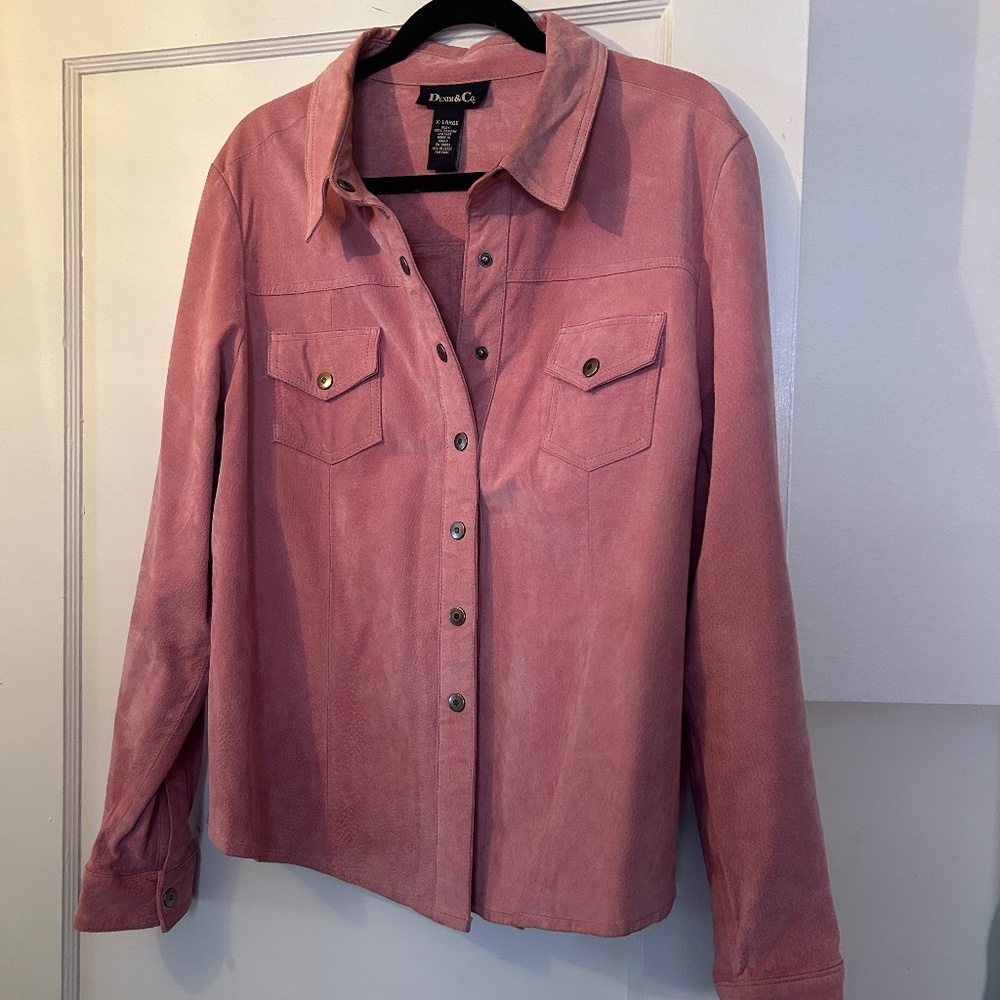 Pink Suede Shirt, Genuine Leather. Women’s XL